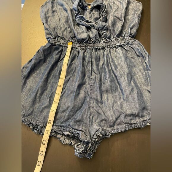 Mossimo Supply Co Denim Blue Tie Front Elastic Waist Romper Women’s Size XS - Picture 7 of 9